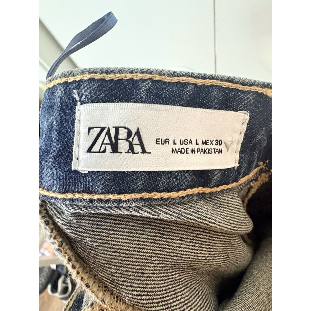ZARA Women's L Denim Jumpsuit Wide Leg Flare Denim Strapless Buckle Detail - Picture 8 of 9
